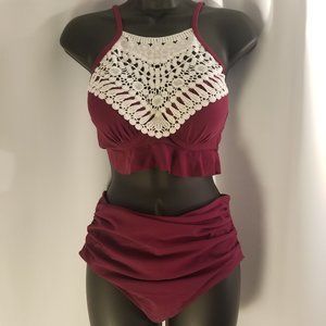 NWT Lace Panel Merlot Bikini Set